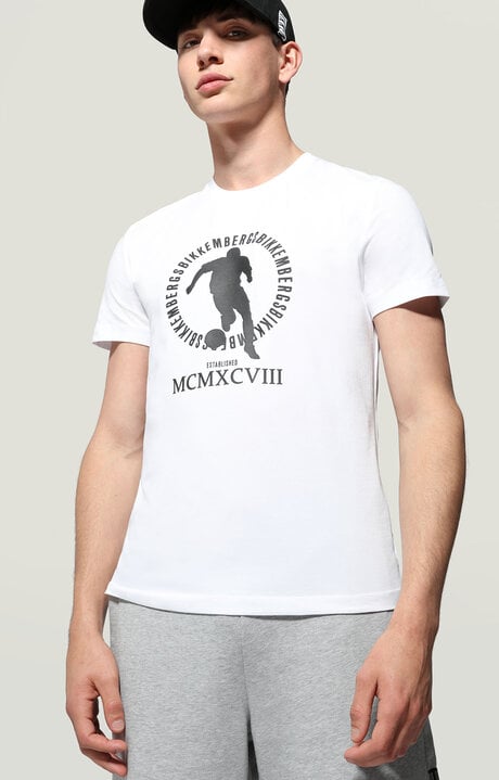 bikkembergs Men's White T-shirt with raised print