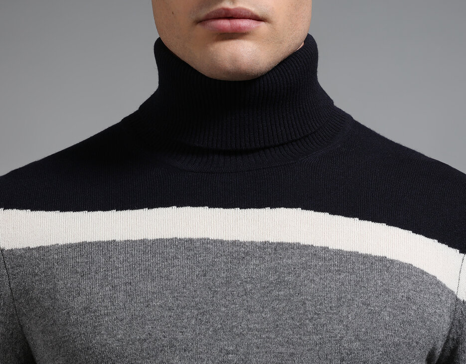 Men's navy and grey intarsia turtleneck sweater, NAVY/GREY Men's navy and grey intarsia turtleneck sweater, NAVY/GREY, hi-res-1