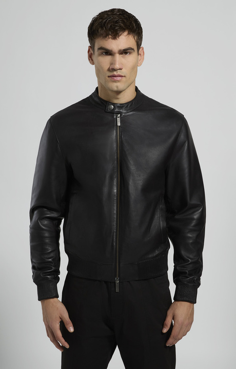 Men's leather jacket, BLACK, hi-res-1