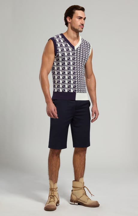 Men's knit vest, WHITE/DRESS BLUE, hi-res-1