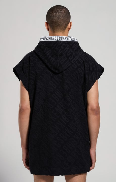 Men's jacquard terry hooded cape, BLACK Men's jacquard terry hooded cape, BLACK, hi-res-1
