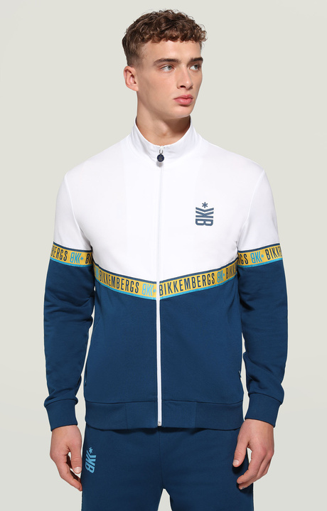 Men's sweatshirt with jacquard tape, WHITE/NAVY, hi-res-1