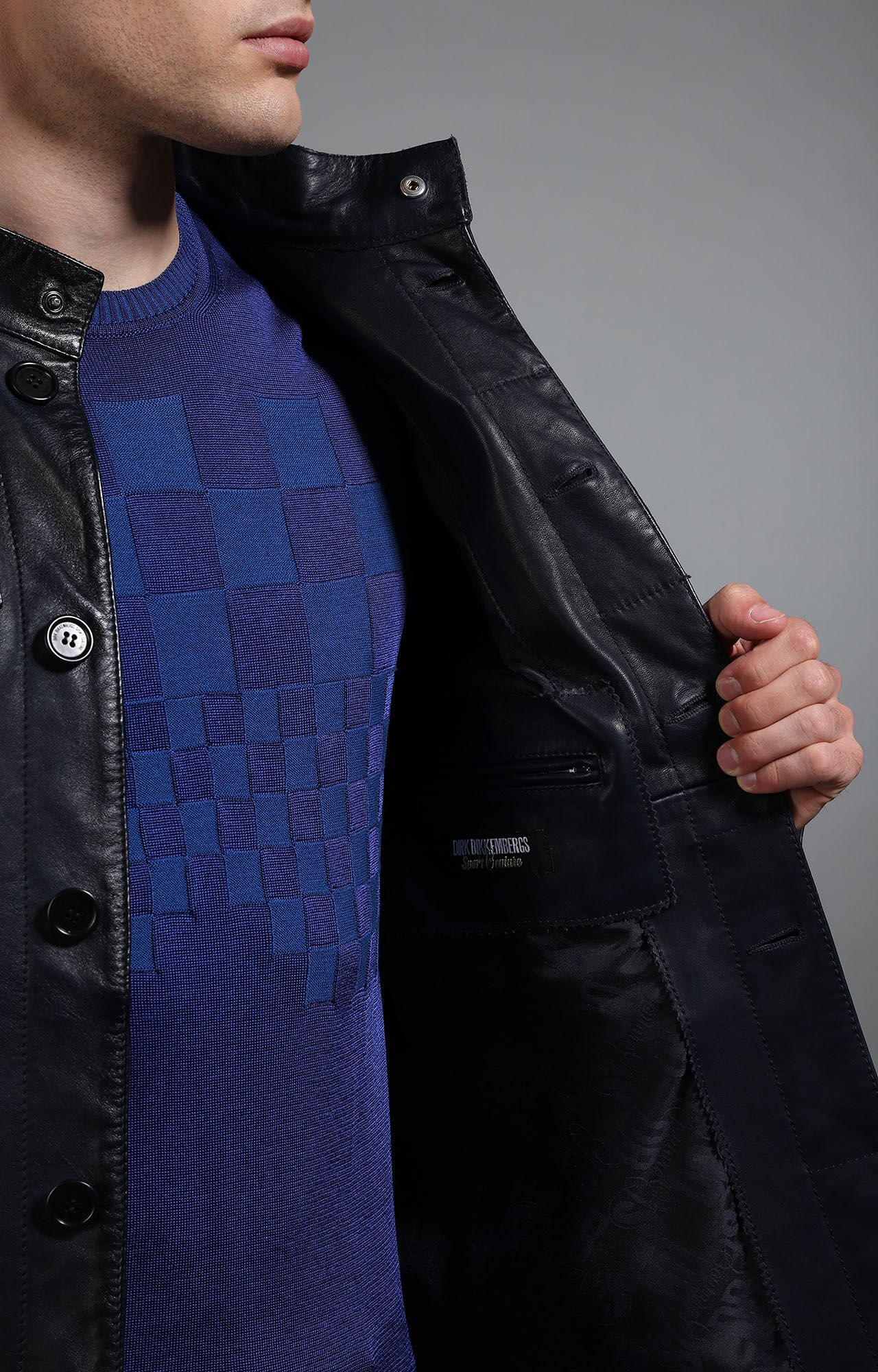 Blue Men's navy leather field jacket | Bikkembergs
