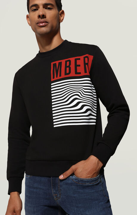 Men's sweatshirt with contrast print, BLACK, hi-res-1
