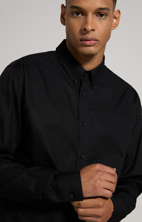 Men's shirt with embroidery and intarsia, METEORITE BLACK, hi-res-1