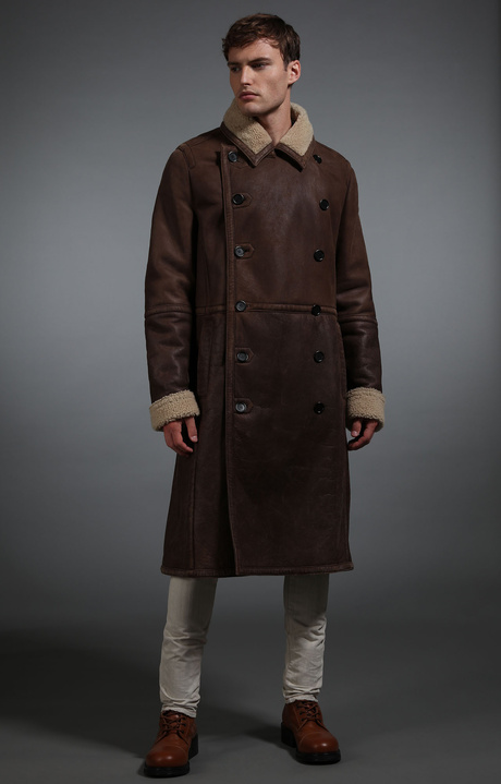 Men's full-length sheepskin coat, BROWN, hi-res-1