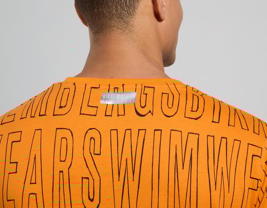 Men's pencil print beachwear T-shirt, ORANGE Men's pencil print beachwear T-shirt, ORANGE, hi-res-1