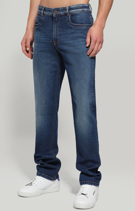 Men's jeans regular fit with tape, BLUE DENIM, hi-res-1