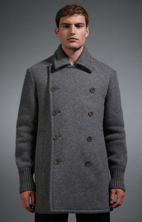 Men's grey double breasted coat, GREY, hi-res-1