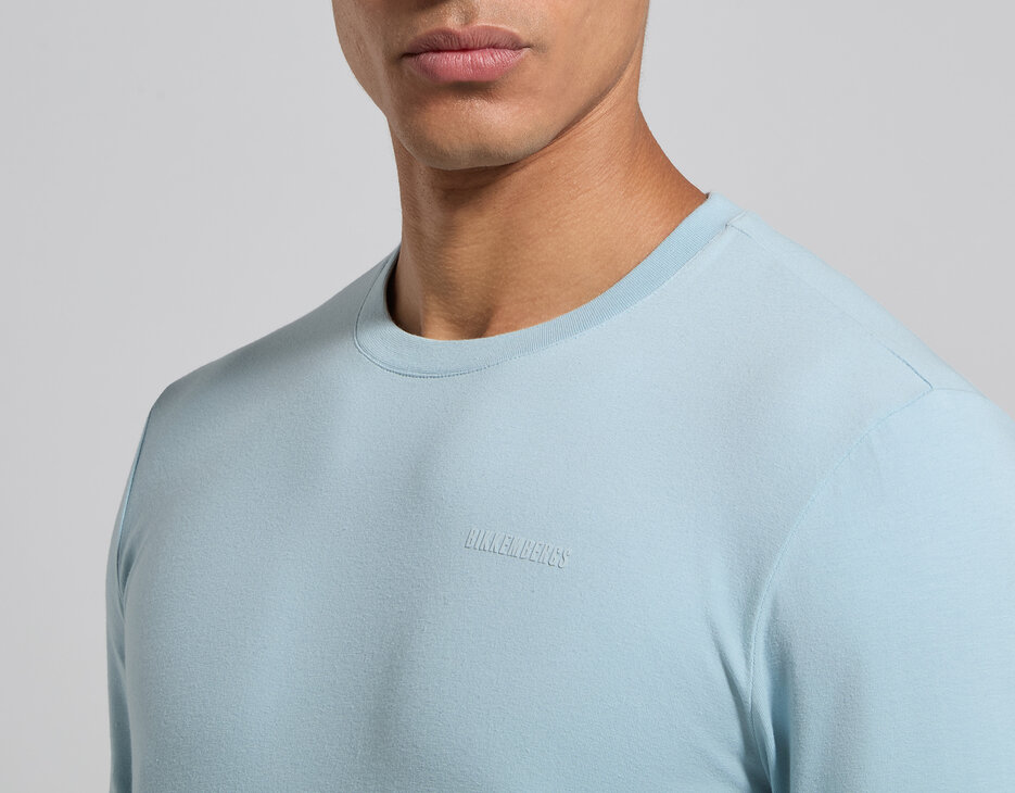Men's light blue slim fit stretch jersey T-shirt, STERLING BLUE, hi-res-1