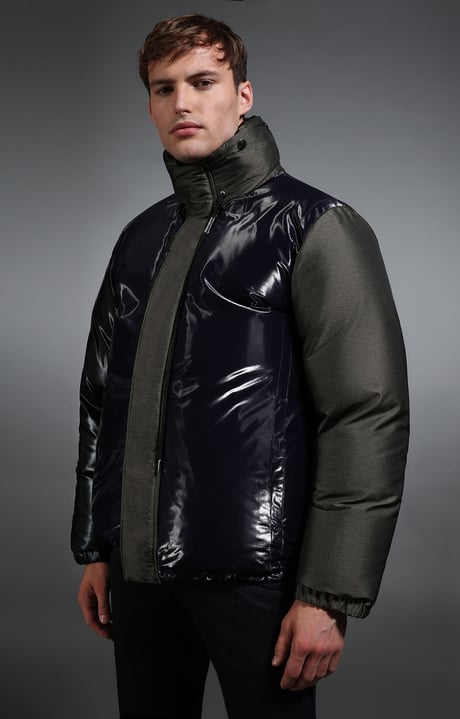 Men's shiny padded jacket, GREEN/NAVY, hi-res-1