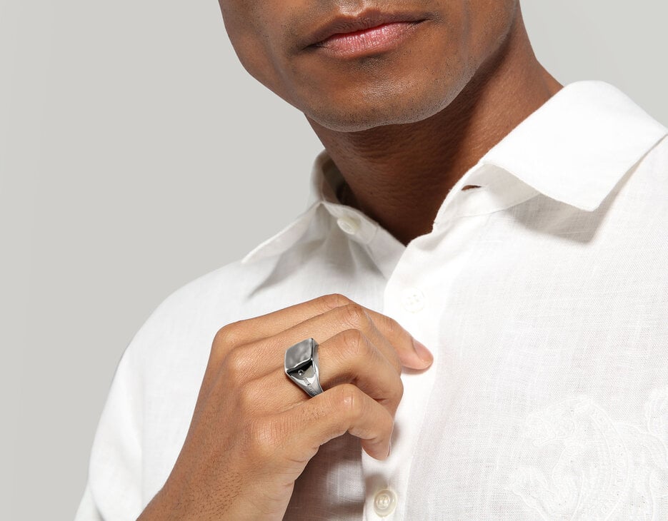 Men's chevalier ring with diamond, WHITE Men's chevalier ring with diamond, WHITE, hi-res-1