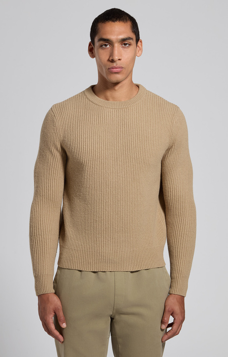 Men's beige ribbed-knit sweater, TWILL, hi-res-1