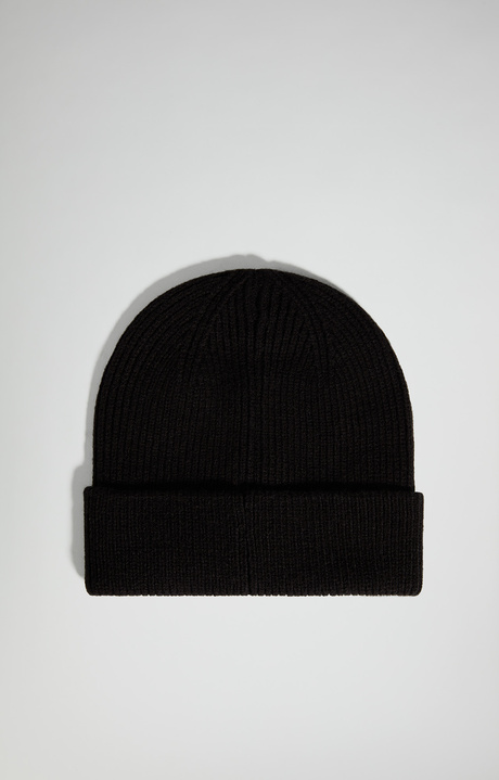 Men's winter hat with label, BLACK Men's winter hat with label, BLACK, hi-res-1