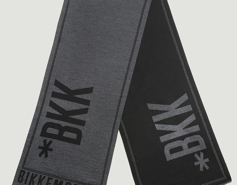 Scarf with contrast logo 35x180 cm, GREY/BLACK Scarf with contrast logo 35x180 cm, GREY/BLACK, hi-res-1