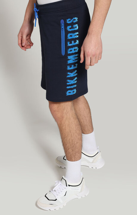 bikkembergs Blue Fleece shorts with glossy print