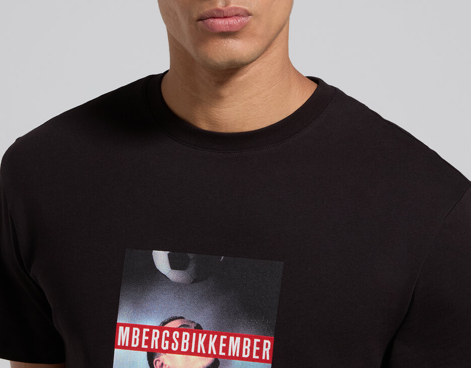 Men's black cotton T-shirt with photographic print, BLACK, hi-res-1