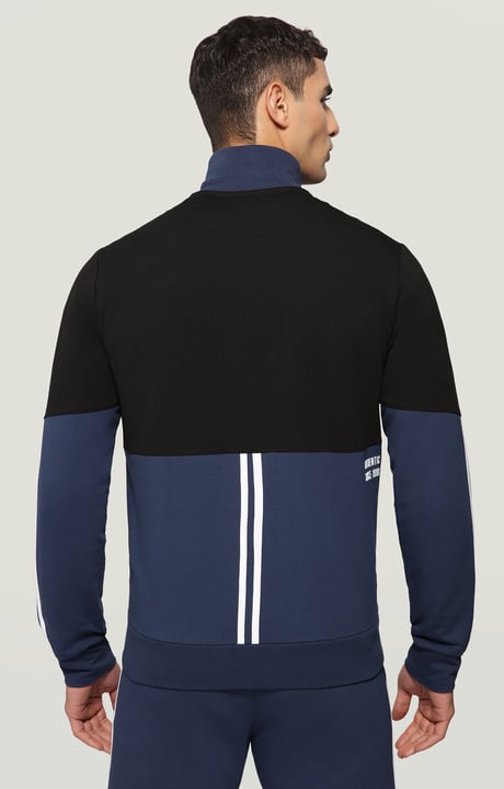 Men's jacket with asymmetrical zipper, NAVY/BLACK Men's jacket with asymmetrical zipper, NAVY/BLACK, hi-res-1