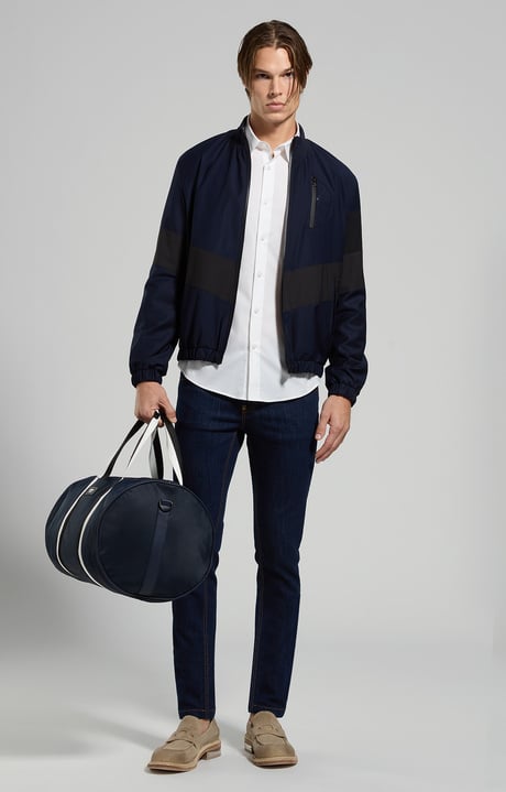 Men's bomber jacket in fresco wool, BLACK IRIS, hi-res-1