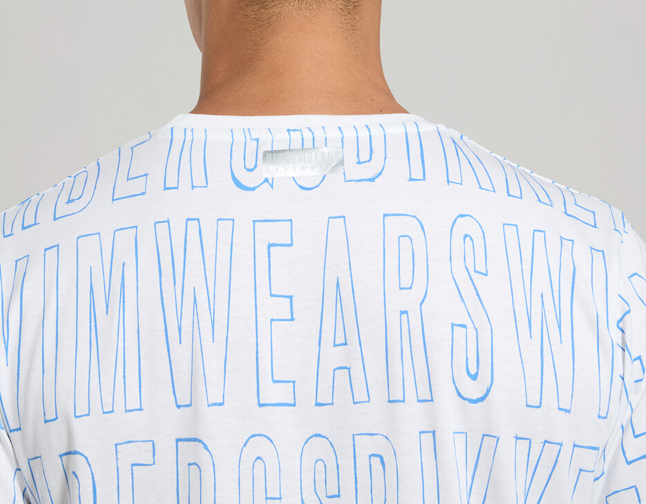 Men's pencil print beachwear T-shirt, WHITE Men's pencil print beachwear T-shirt, WHITE, hi-res-1