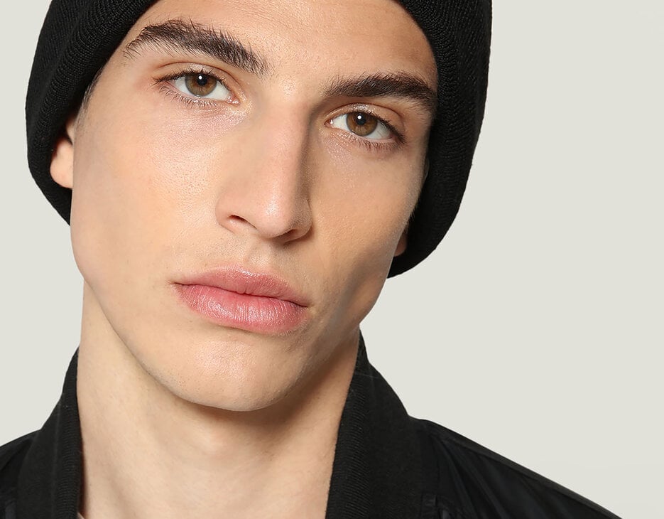Men's beanie hat with cuff and patch, BLACK Men's beanie hat with cuff and patch, BLACK, hi-res-1