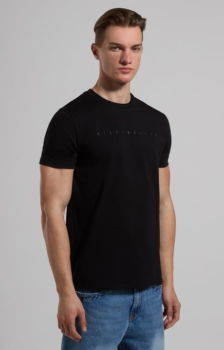 Slim fit men’s T-shirt with reflective print, BLACK Slim fit men’s T-shirt with reflective print, BLACK, hi-res-1