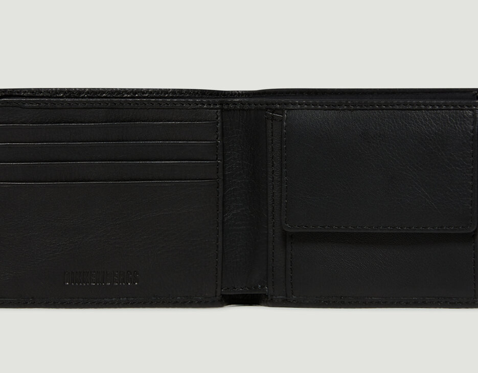 Compact men's leather wallet with all-over pattern, BLACK, hi-res-1