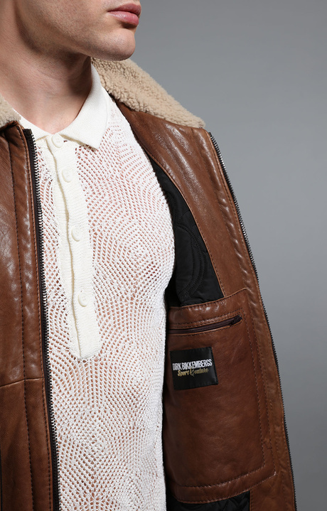 Men's leather zip front jacket, BROWN, hi-res-1