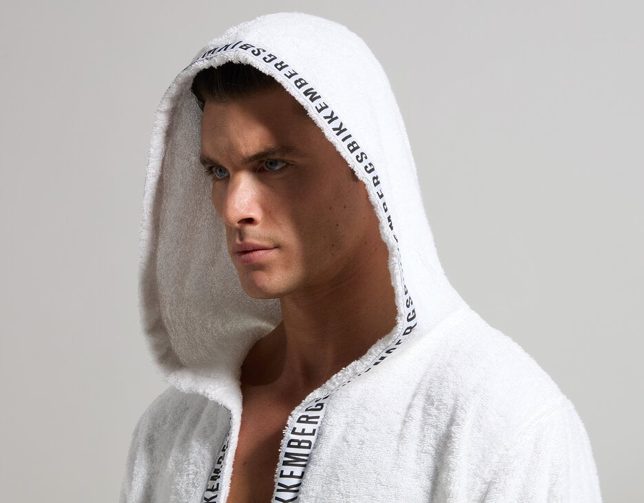 Cotton men's robe, WHITE Cotton men's robe, WHITE, hi-res-1