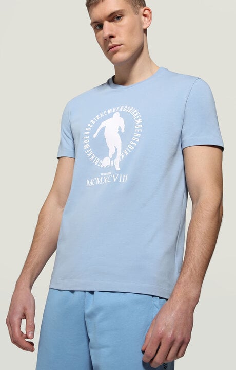 bikkembergs Men's Light Blue T-shirt with raised print