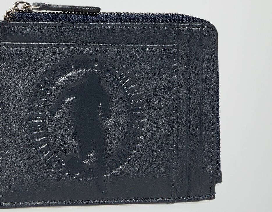 Compact men's wallet with embossed logo, BLUE Compact men's wallet with embossed logo, BLUE, hi-res-1