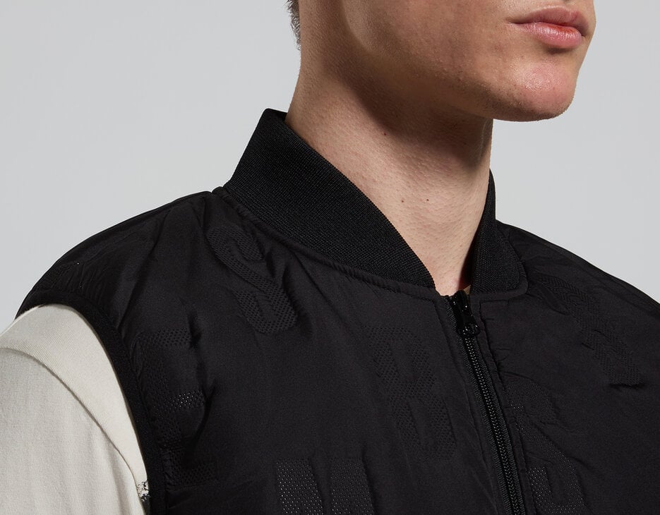 Sleeveless men’s jacket with all-over lettering, BLACK Sleeveless men’s jacket with all-over lettering, BLACK, hi-res-1