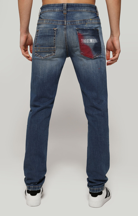 Men's slim fit jeans with artistic splashes, BLUE DENIM, hi-res-1