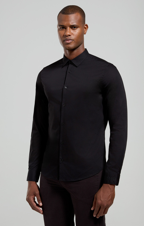 Men’s shirt with embroidered cuff, BLACK, hi-res-1