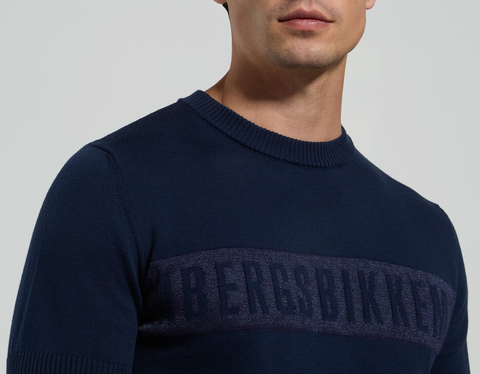 Men's short-sleeve knit sweater, BLACK IRIS, hi-res-1