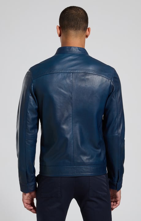 Men's leather biker jacket, BLACK IRIS, hi-res-1
