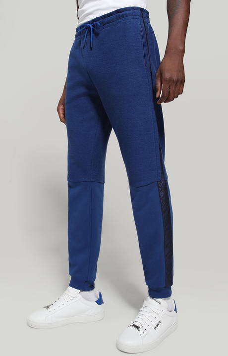 Men's fleece joggers with contrast inserts, BLUE, hi-res-1