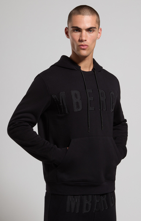 Men's embroidered hoodie, BLACK, hi-res-1