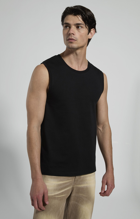 Men's stretch cotton tank top, BLACK, hi-res-1
