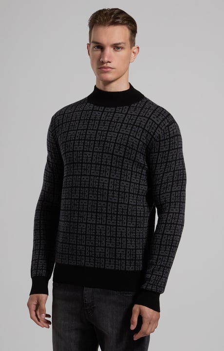 Men’s turtleneck with all-over logo, BLACK/GREY MELANGE, hi-res-1