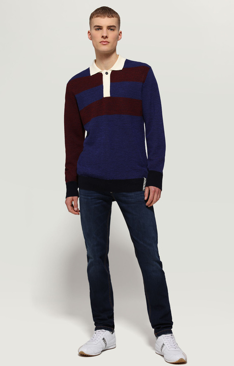 Polo sweater in blended wool, NAVY BLUE/RUMBA RED/VANILLA ICE, hi-res-1