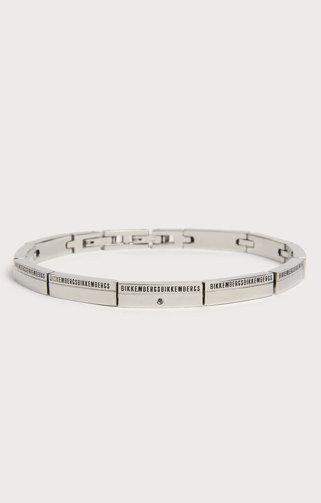 bikkembergs Men's Grey thin steel bracelet with diamond
