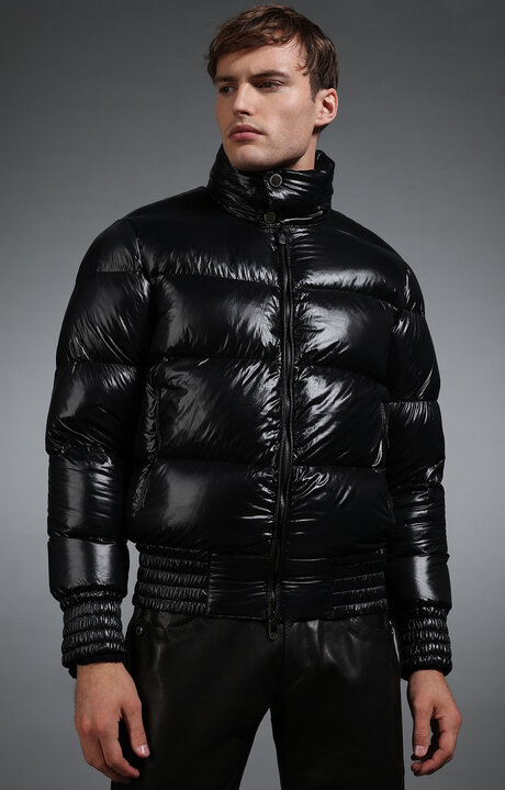 Black Men's shiny black down jacket