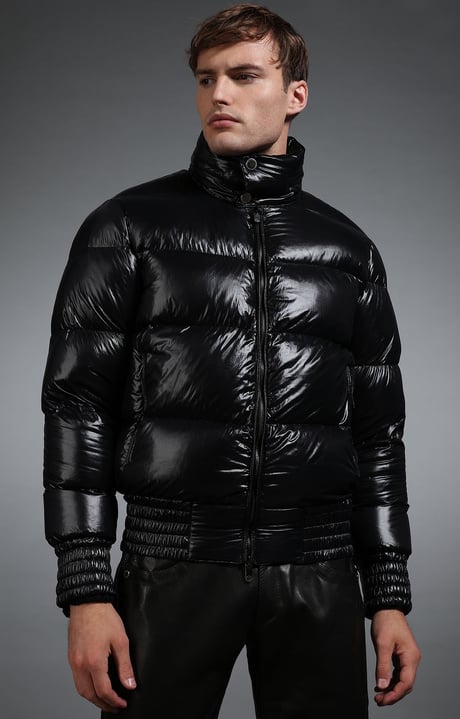 Men's shiny black down jacket, BLACK Men's shiny black down jacket, BLACK, hi-res-1