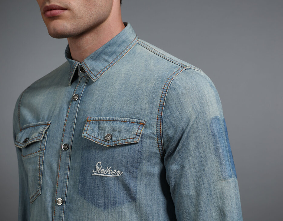 Men's washed denim shirt, DENIM Men's washed denim shirt, DENIM, hi-res-1