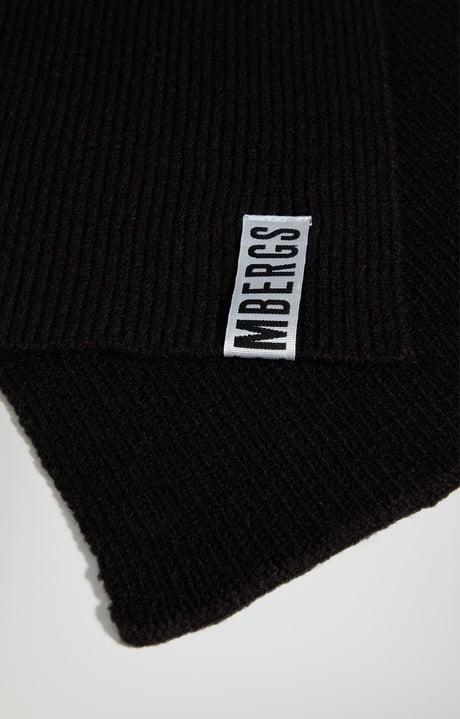 Men's scarf with tape detail, BLACK Men's scarf with tape detail, BLACK, hi-res-1