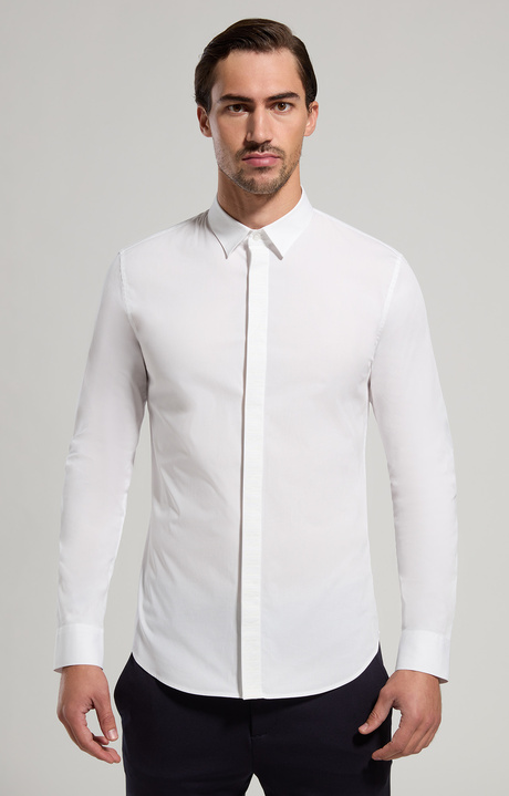 Stretch poplin men's shirt, WHITE, hi-res-1