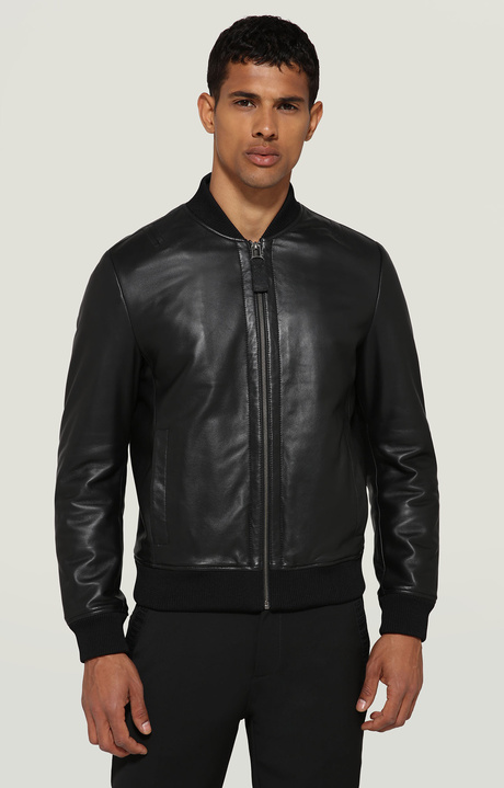 Men's bomber jacket in nappa leather, BLACK, hi-res-1