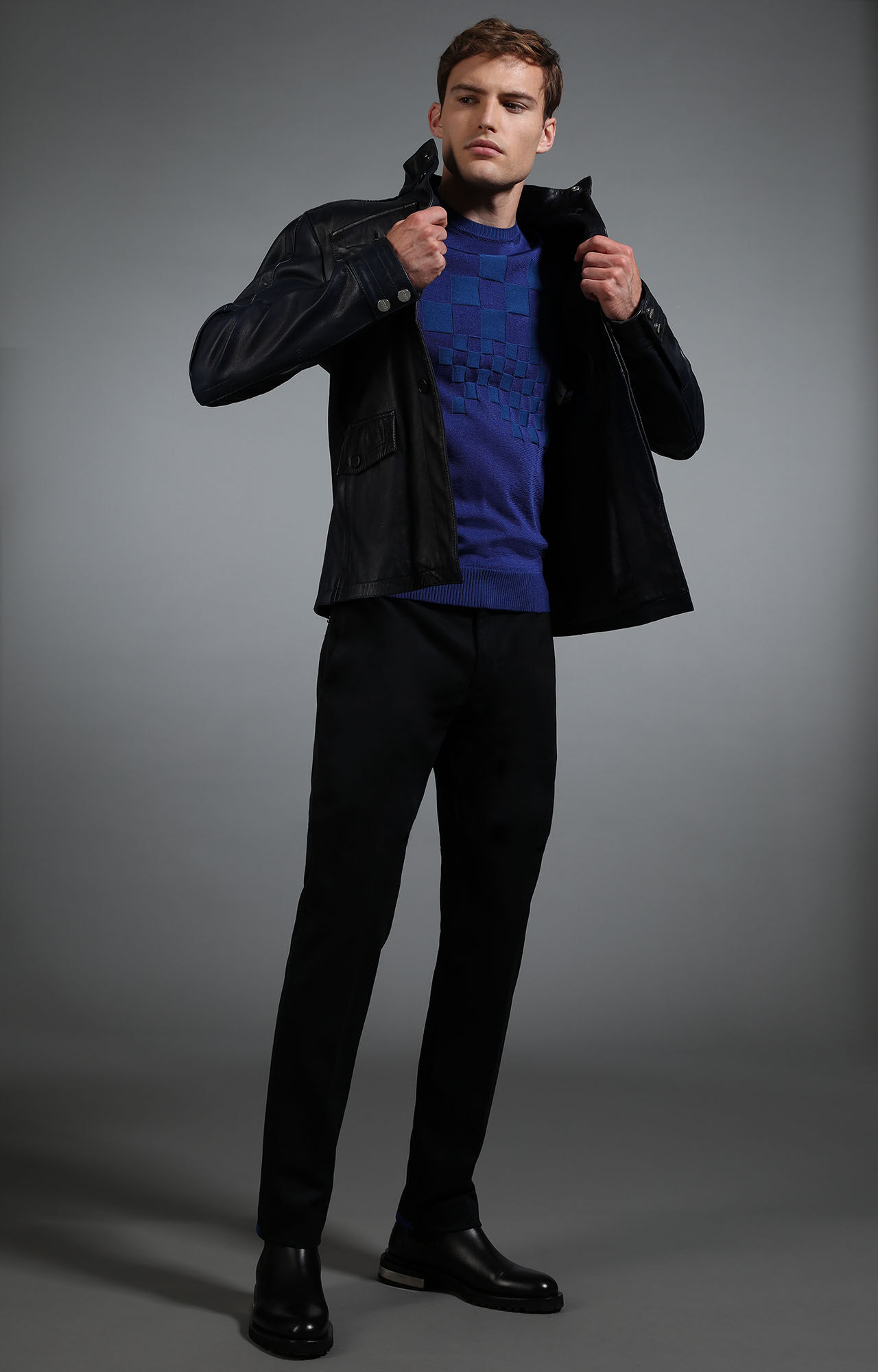 Blue Men's navy leather field jacket | Bikkembergs