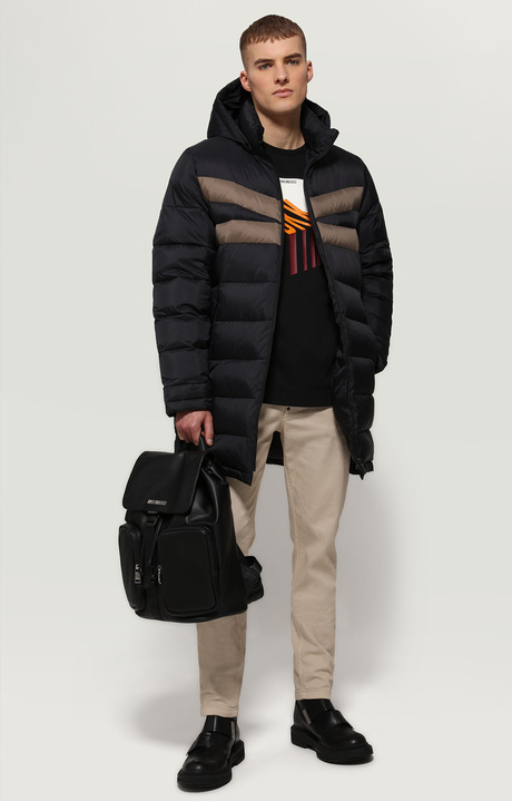 Piumino lungo uomo a righe, BLACK/BUNGEE CORD, hi-res-1